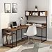 Tribesigns L-Shaped Desk with Hutch, 68 Inches Corner Computer Desk Gaming Table Workstation with Storage Bookshelf for Home Office,Dark,Walnut