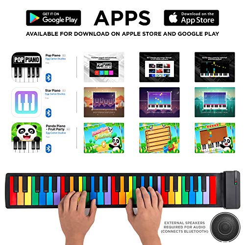 Best Choice Products Kids 49-Key Portable Flexible Roll-Up Piano Keyboard Musical Educational Toy Instrument w/Learn-To-Play App Game, Bluetooth Phone Pairing, Note Labels, USB Charging - Rainbow