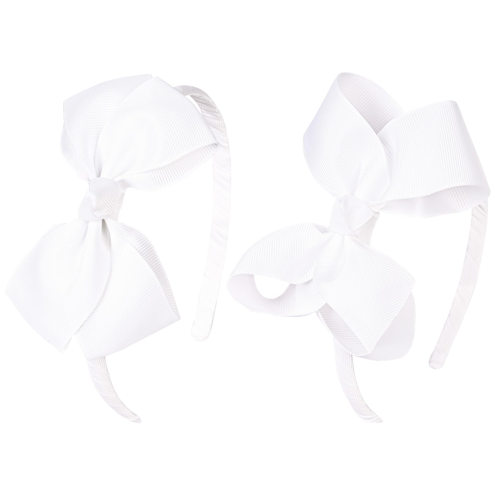 Photo 1 of DEEKA 2 PCS 4" White Bow Headband Grosgrain Ribbon Hair Bows for Toddlers Hair Band Accessories for Little Girls Kids Set of 2 -White