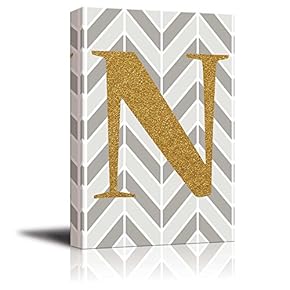 The Letter N in Gold Leaf Effect on Geometric Background - Modern Hip Young Art Art - Canvas Art Home Art - 12x18 inches