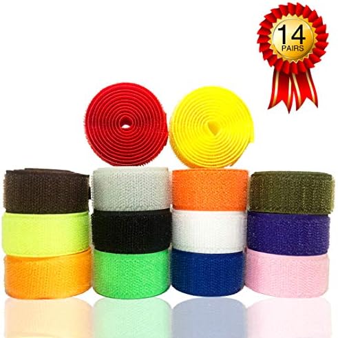Hook and Loop Fabric Fastener Tape - Nylon Fabric Clothing Sewing Fabric with Non-Adhesive Supplies 1 inch Wide, Pack of 14 Colors by LIVCOLLECTION