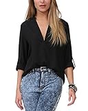 Aolakeke Women Chiffon Blouse V Neck Short/Long Sleeve Top Shirts