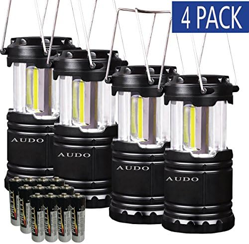 Camping Lantern Ultra Bright 4 Pack Audo Cob Led Outdoor Portable Camping Light With 12 AA Batteries Survival Kit For Camping Fishing (Black)