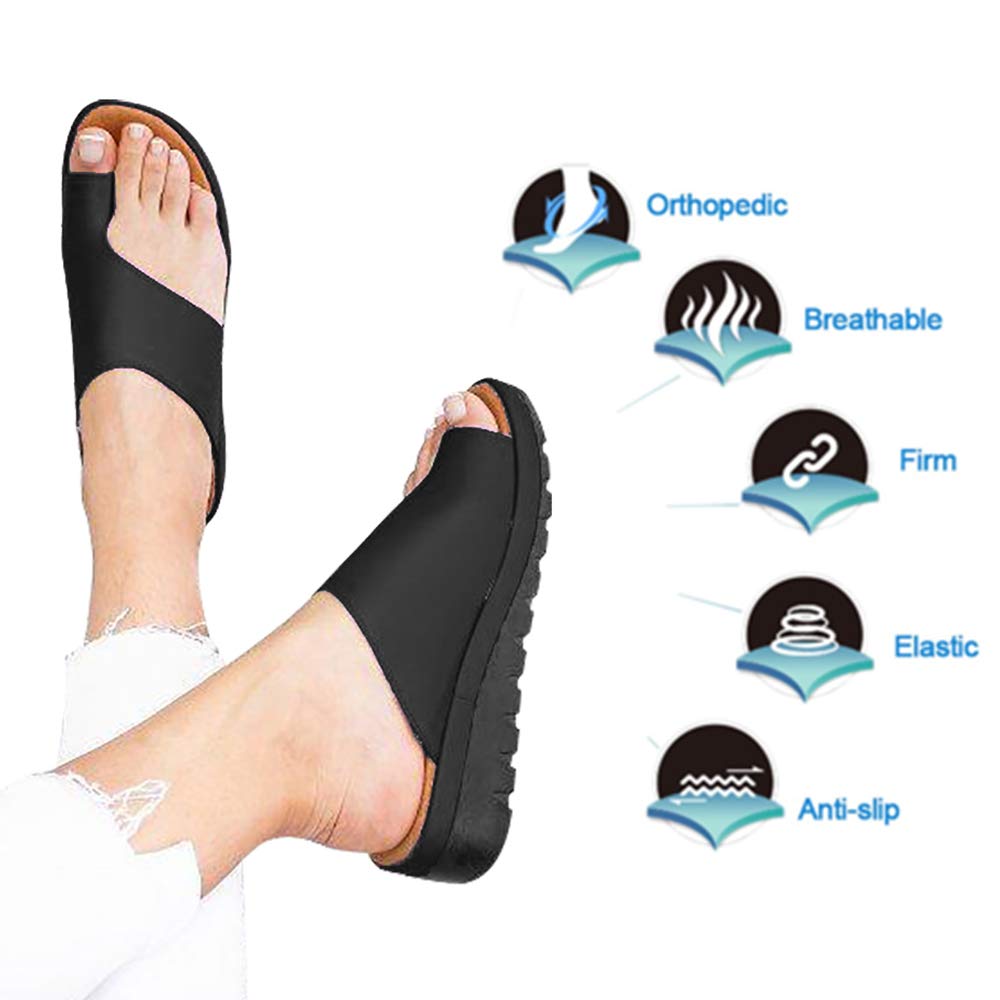 FIRENGOLI Womens Bounions Sandals Platform Slippers Summer Flip Flops Slide Sandals Casual Toe Ring Sandal Flats BLACK42 (10)