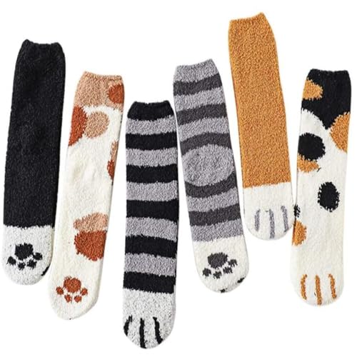 6 Pairs Womens Fuzzy Socks Winter Warm Soft Cozy Fluffy Microfiber House Sleeping Slipper Socks Christmas Gifts