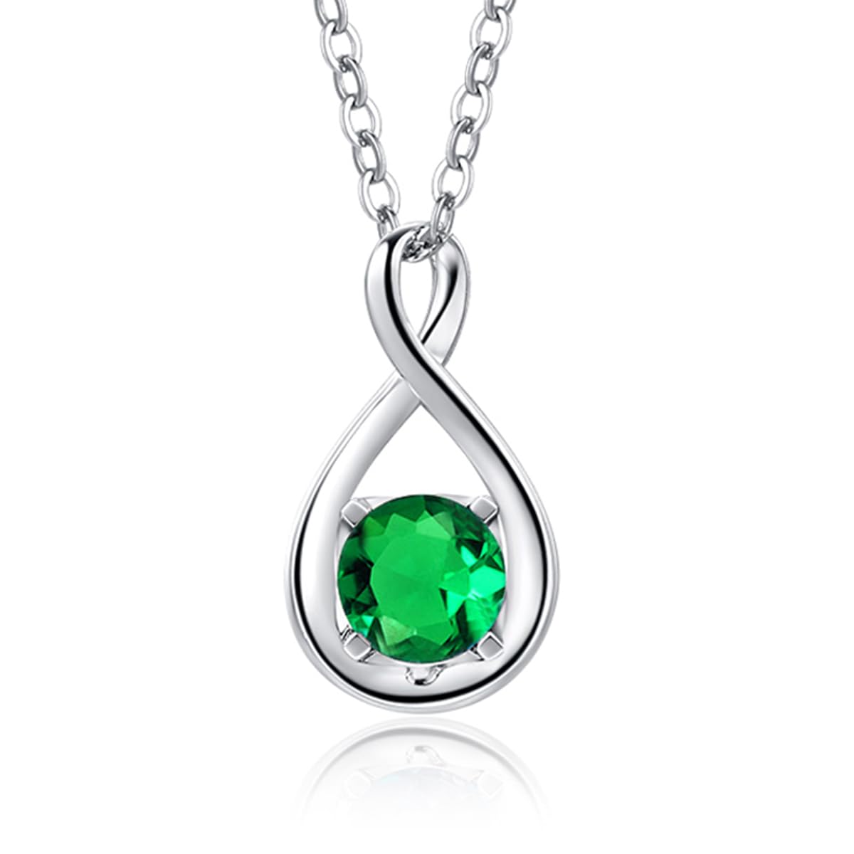 FANCIME 14K Solid White Gold Emerald Necklace May Birthstone Necklace, Gemstone Infinity Pendant with 925 Sterling Silver Chain, Christmas Anniversary Birthday Fine Jewellery Gift for Women Her Mom