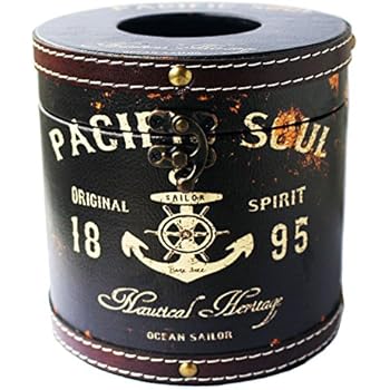 Rustic Vintage Tissue Holder Box Decorative Shabby Chic Facial Tissue Holder Napkin Paper Case Holder Hotel Home Decor (Black Pacific Soul(Circular))