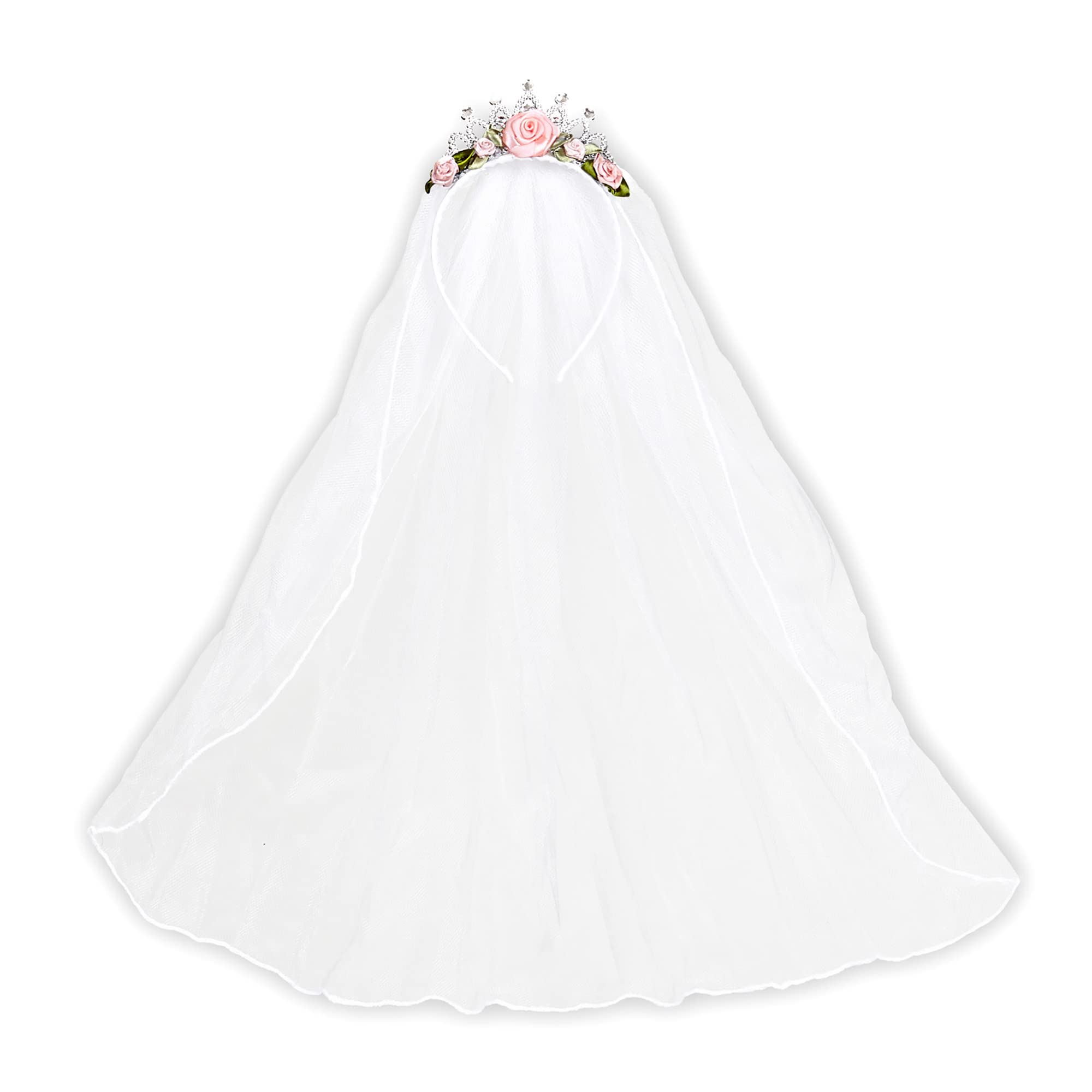 Widmann 07063 Tiara with Bridal Veil with Roses and Diamonds for Adults One Size