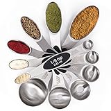 Adoric Set of 7 Magnetic Stainless Steel Spoons with Double Ends- Equipped with Leveler for Measuring Dry and Liquid Ingredients-Multifunctional Teaspoon and Tablespoon No BPA for Home Kitchen