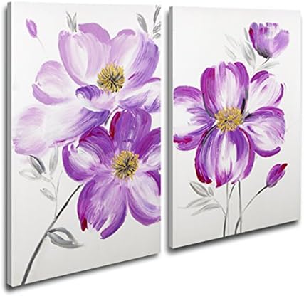 The Melody Art-2 Pennel Hand Painted Charming Flowers Oil Painting Modern Floral Canvas Wall Art Purple Flowers Artwork Stretched and Framed Ready To Hang 16 by 24 inch