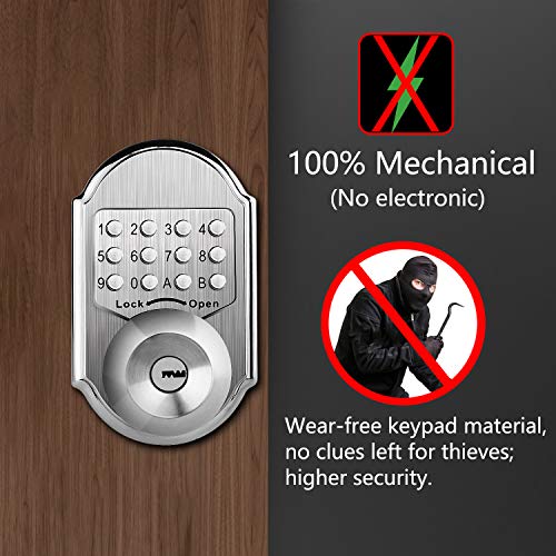 Elemake Keyless Deadbolt Mechanical Keyless Entry Door Lock Deadbolt Keypad Stainless Steel (Pass Code, Key and Higher Security) - Thumbnail 2