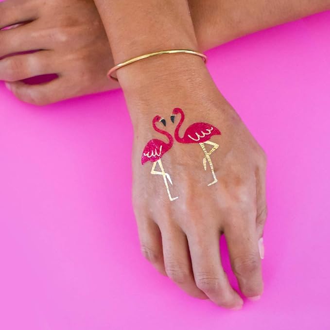 Amazon Com Flamingo Set Of 25 Premium Waterproof Pink And Metallic Gold Temporary Jewelry Foil Flash Tattoos Flamingo Tattoo Tropical Party Luau Kids Tattoo Party Favors Party Supplies Beach Beauty