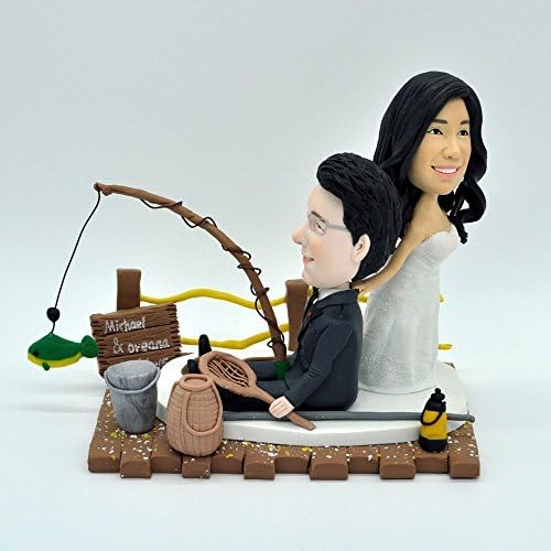 Wedding Bobbleheads,Personalized Wedding Toppers,Fishing Wedding Cake Topper