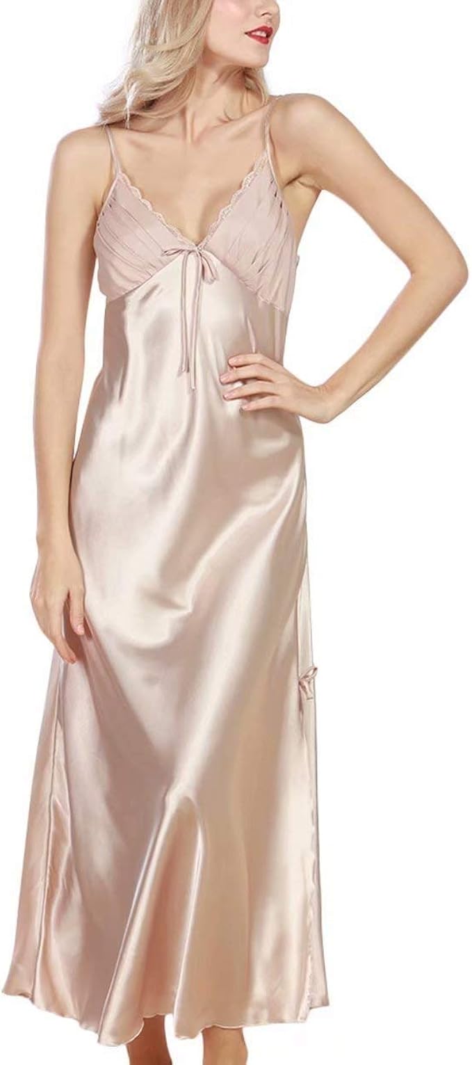 Battercake Women Nightdresses Satin Silk Nightwear Soft Women Long