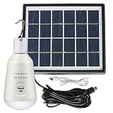 Solar Bulb, PRODELI Outdoor Indoor Portable LED Emergency Blub Hanging 7W E27 Base 12-LED 2600mAh Tent Light and Fan Rechargeable Battery Lantern Lamp for Camping Fishing Hiking Party with USB