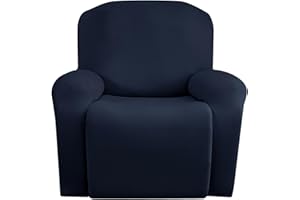 Jin Le 4 Pieces Recliner Cover Stretch Recliner Chair Cover 1 Seater Recliner Couch Covers Sofa Covers Stretch Soft Furniture Protector with Elastic Bottom and Ties for Kids Pet(Recliner, Navy)