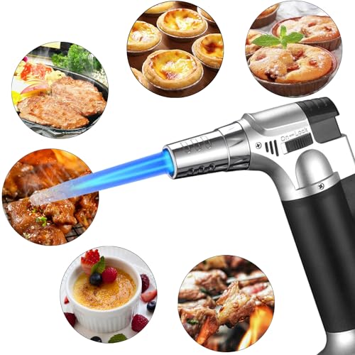 Butane Soldering Iron Kit MasterClass Blow Torch, Refillable Kitchen Gas Torch, Adjustable Anti-Flare Flame, Non-Slip Metal Design, Silver/Black/Red Iron Instructions