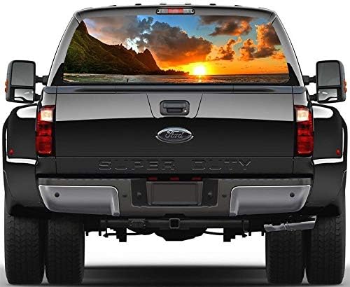 Beach345sley Rear Window Graphic Decal for Truck SUV Pickup Sunset Car Decal Vinyl Decal See Thru Window Graphics Beach Sticker Decal M2609256 14x53"