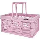 ZHJINGYU crates for storage,plastic baskets for organizing,collapsible shopping basket,foldable crate with Handles,collapsible storage crate,car basket,for Kitchen,Bathroom,Medicine.small,Pink