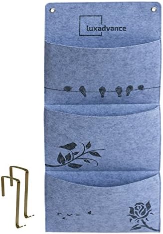 luxadvance Hanging Wall Organizer By 3-Pocket Mail Organizing And Storing Bag With Metal Hooks For Easy Door Mount, Stylish Design, Space Saving Solution For Bedroom, Kitchen, Bathroom & Living Room