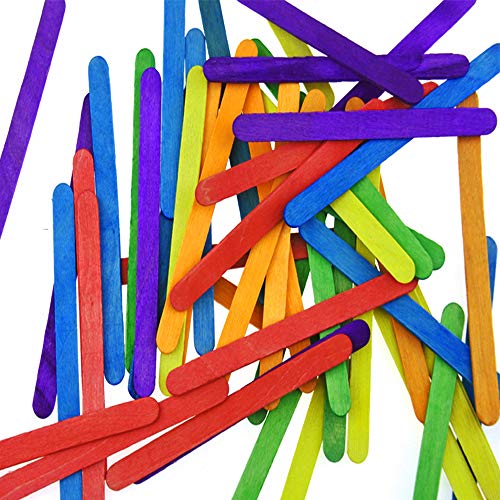 Jyongmer 200 PCS 4-1/2 Length Colorful Craft Sticks Wooden Popsicle Sticks Natural Wooden Treat Sticks Good for Children Education, DIY Craft Creative Designs.(6 Different Colors)