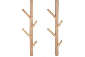 Coat Rack 2 Pack-Wall Mounted Hat Rack Coat Hooks-Sturdy Wooden Coat Rack Stand-Entryway Hall Tree Coat Tree with Solid Base 