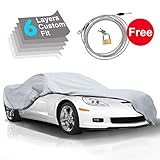 KAKIT 6 Layers C6 Car Cover for Chevy Corvette C6 2005-2013, All Weather Waterproof, Dustproof, Scratch Proof C6 Car Cover, Free Windproof Ribbon & Anti-theft Lock