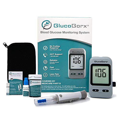 GlucoGorxÂ® Blood Glucose Testing Kit - 210 Blood Test Strips, 225 Sterile Lancets, Glucometer, Depth Controlled Lancing Device, Control Solution, User Manual & Convenient Carrying Case