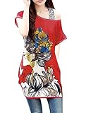 Allegra K Women Short Sleeve Shirred Portrait Pattern Tunic Top