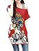 Allegra K Women's Short Sleeve Portrait Pattern Tunic Top Bright Red M