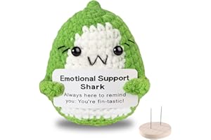 AicooFest Emotional Support Shark Positive Crochet Animals Handmade Crochet Stuffed Animal Cute Mini Crocheted Animals with Inspirational Card Positive Pickle for Friends Gift Coworker Birthday Gifts