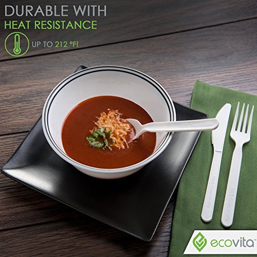 100% Compostable Disposable Forks Biodegradable Cutlery Set - 140 Large Utensils (7 in.) EcoFriendly Durable and Heat Resistant with Convenient Tray by Ecovita - Thumbnail 4