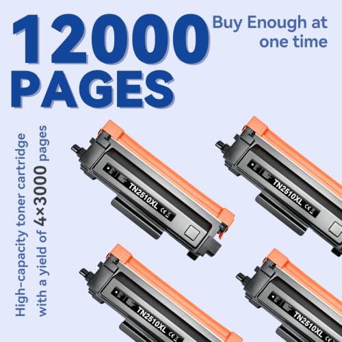 Lemero TN2510 TN2510XL Toner Compatible with Brother MFC-l2827dw Toner HL-L2400DWE MFC-L2800DW MFC-L2835DW MFC-L2860DW HL-L2445DW DCP-L2660DW DCP-L2627DW HL-L2400DW (Pack of 4) Black with Chip