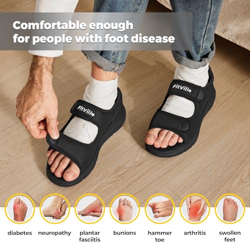 FitVille Men's Diabetic Sandals Extra Wide Edema Shoes with Adjustable Strap Wide Width Slippers for Swollen Feet