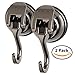 2 Pack | Powerful Push and Lock Stainless Steel Metal Kitchen, Shower, Bathroom Organizer, Towel Coat, Swivel Suction Hook Holds up to 13 lbs in Black Nickel