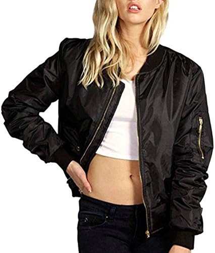 BOOTY GAL Women's Fashion Classic Lightweight Zipper Jacket Short Bomber Jacket Coat