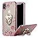 Miniko 009 iPhone X Pink Ring (TM) Soft Slim Bling Rhinestone Floral Crystal TPU Plating Rubber Case Cover with Detachable 360 Diamond
