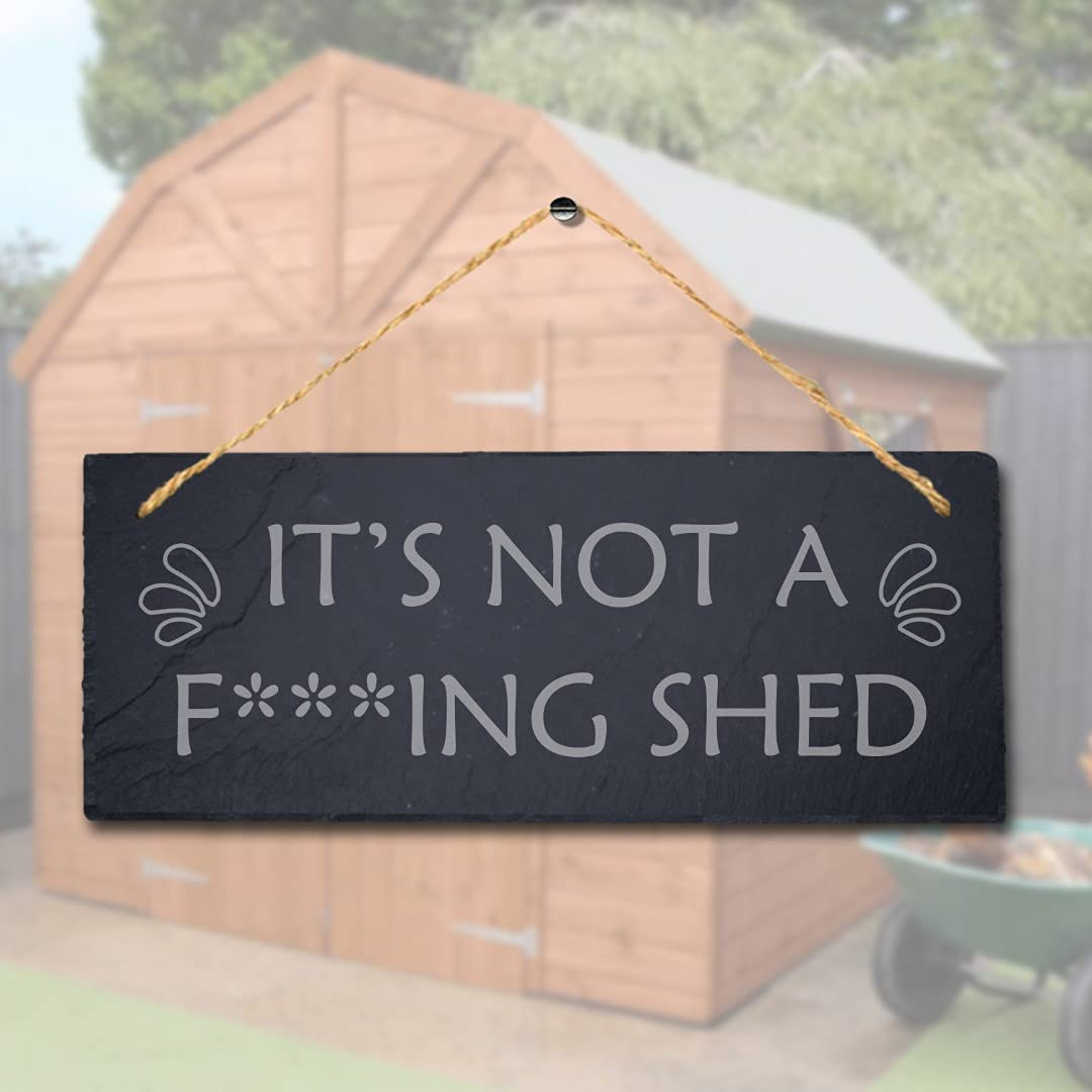 Stukk Laser Hanging Garden Home Shed Sign, Natural Engraved Slate Stone Plaque, 30x12cm (Large)