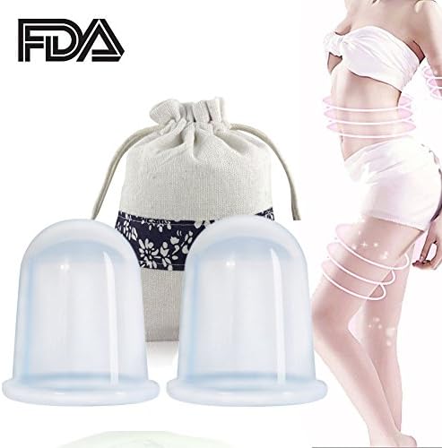 ToopAir Silicone Cupping Therapy Set w/ Instruction eBook (PDF), Suction Massage for Anti Cellulite, Myofascial, Pain Relief, Anti-aging - 2 PCS Vacuum cups for Body, Back, Legs (White Transparent)
