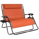 Best Choice Products 2-Person Double Wide Folding Mesh Zero Gravity Chair w/Cup Holders, Orange