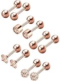 5 Pairs Stainless Steel Stud Earrings Round Ball Studs Cubic Zirconia Barbell Earring Set Helix Piercing for Tragus Cartilage Ear, 5 Styles (Rose Gold)