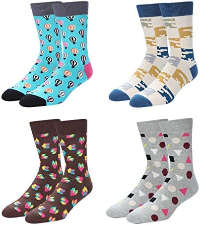 Mens Dress Sock Novelty Casual Funny Color Soc Wedding Socks 4 Pack Hoyols (M Size)