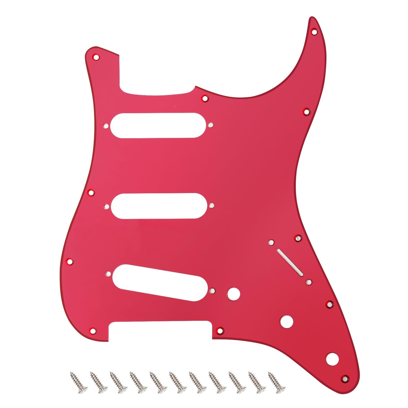 Banworks 1 Ply Strat SSS Pickguard 11-Hole Electric Guitar Pickguard Scratch Plate for USA/Mexican Modern Style Standard Stratocaster ST JT/HB-01 Red Mirror — image 1