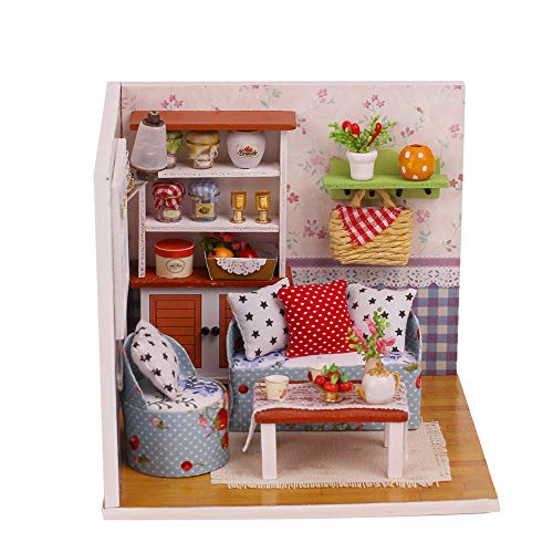 CONTINUELOVE DIY Miniatur-Puppenhaus-Kit - Holz-Miniatur-Puppenhaus-Modell-Kit - mit Möbeln, sprachaktivierten Lichtern… – Bild 8