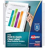 Avery 5-Tab Sheet Protector Dividers, Easy Print & Apply Clear Labels, Index Maker, White Tabs, 1 Set (75500)