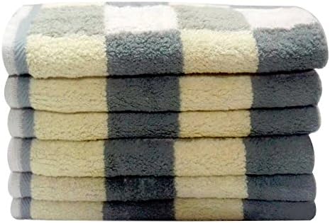 New Brand 6 Piece Livingston Home Luxurious Block Hand Towel Set, Large, Sage