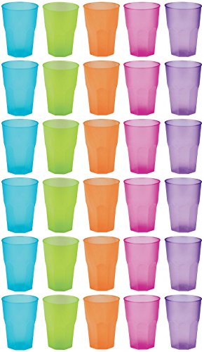 [- idea-station PP Plastik-Gläser mehrweg 350 ml 30 Stück, bunt, stapelbar auch als Wasse