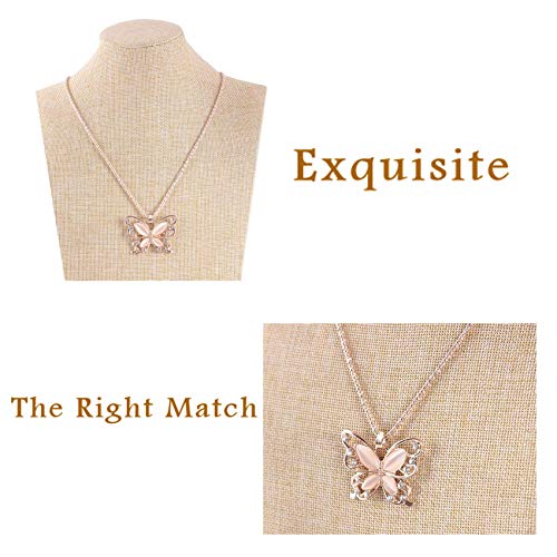 Collar Joyería Cadena Larga Moda Mujer Oro Rosa Mariposa PatróN Encanto Colgante