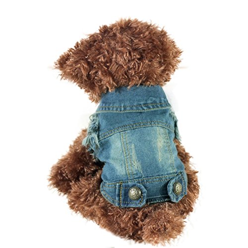 iiniim Pet Dog Costume Blue Jeans Lapel Coat Jumpsuit Clothes