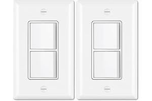BESTTEN 2 Pack Double Rocker Light Switch, Single Pole Combination Interrupter, 15A 120V, Dual Control Paddle Rockers, in-Wall On/Off Switch, Wall Plate Included, White, UL Listed
